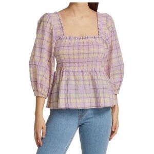 Ganni Seersucker Plaid Blouse